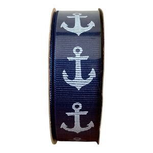 New Offray Ribbon Blue White Ankor Print Ribbon 9' Maritime Theme Deco Band